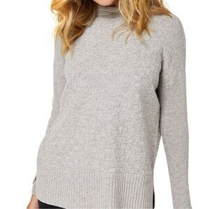 Toorallie Women's Gray Puzzle Merino Wool Sweater Chunky Soft Mock Neck Large